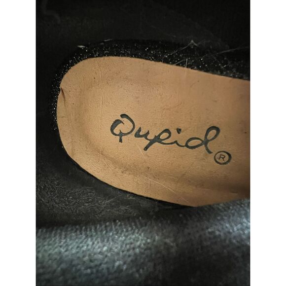 Qupid Black Sparkle Fabric Peep Toe Side Zip Block Heel Boots Size 6 - Picture 8 of 12